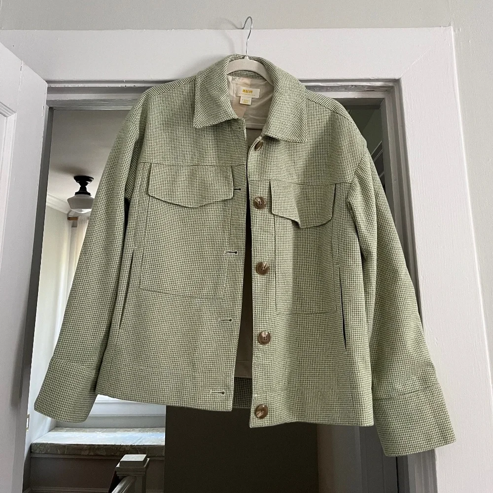 Anthropologie light green houndstooth trucker jacket XS - Picture 2 of 5